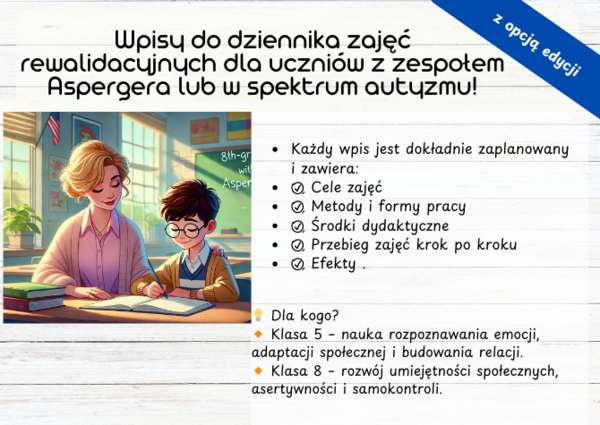 REWALIDACJA Tematy Zajęcia Rewalidacyjne Wpisy do Dziennika Rewalidacji. WPISY do dziennika zajęć rewalidacyjnych dla uczniów z zespołem Aspergera lub w spektrum autyzmu!
