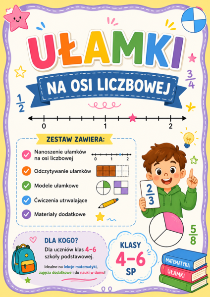 Ułamki na osi liczbowej.