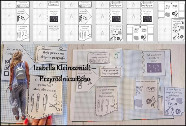 Przedmiotowe zasady oceniania (PZO) z geografii (klasa 5). Interaktywna notatka do wycinania, zginania i wypełniania przez ucznia.