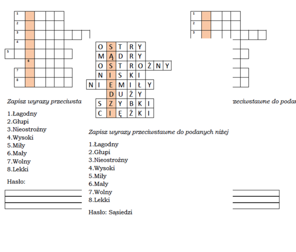 Logogryf dla klasy 2 z hasłem Sąsiedzi