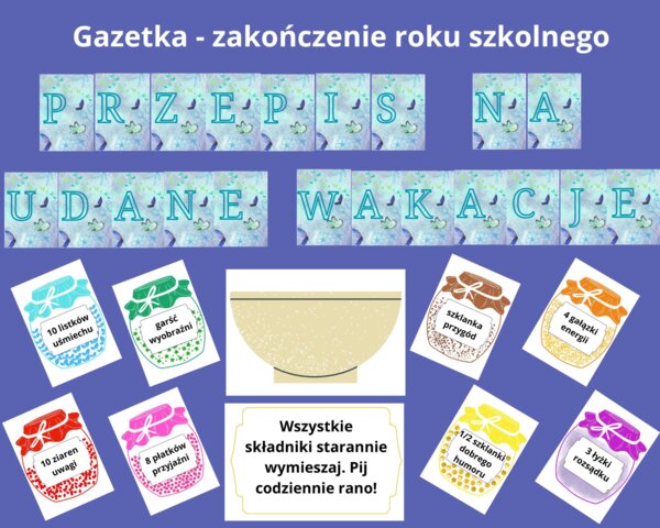 Gazetka - zakończenie roku szkolnego "Przepis na udane wakacje"