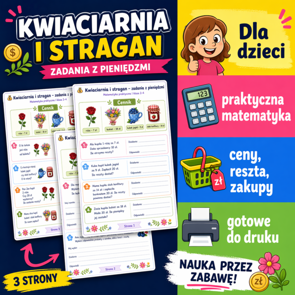 Kwiaciarnia i stragan – zadania z pieniędzmi