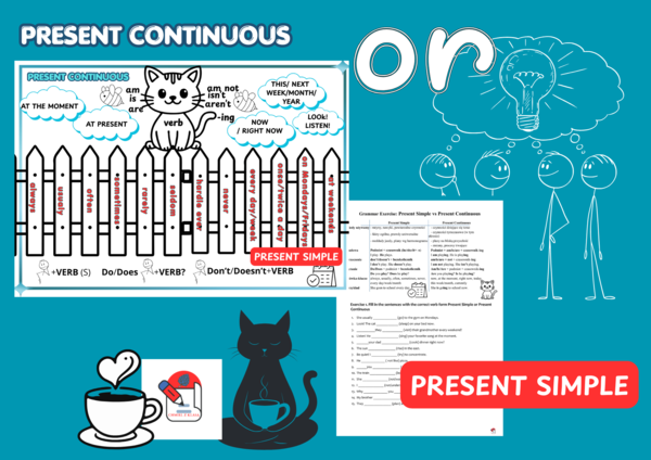 PRESENT SIMPLE or PRESENT CONTINIUOS - wklajka, ćwiczenie, tabela