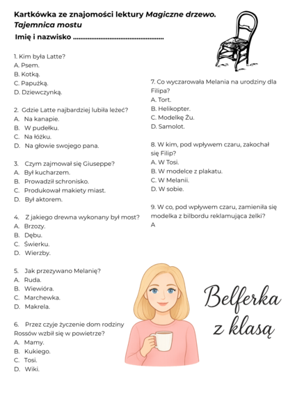 Kartkówka ze znajomości lektury uzupełniającej "Magiczne drzewo. Tajemnica mostu" 18 pytań + odpowiedzi