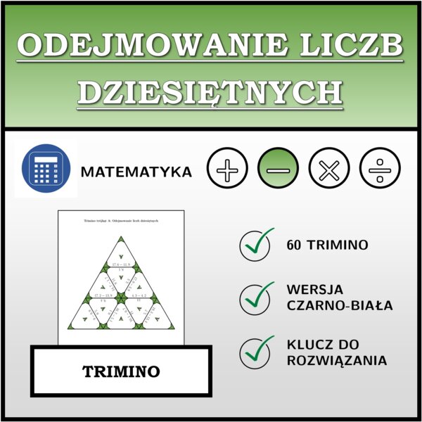 Trimino - Odejmowanie liczb dziesiętnych | matematyka