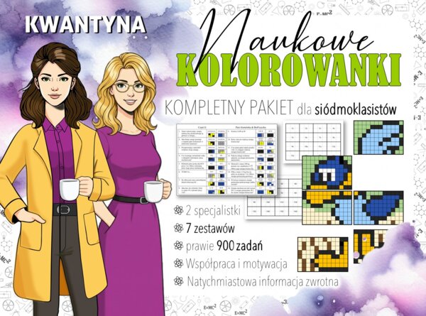 PAKIET na cały rok szkolny! Kolorowanki naukowe w formacie XXL. Fizyka, klasa 7.