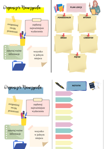 Organizer nauczyciela - kartki do samodzielnego uzupełnienia