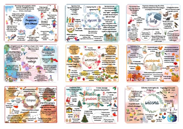 Miesiące + 4 pory roku + bezpieczne wakacje i ferie zimowe