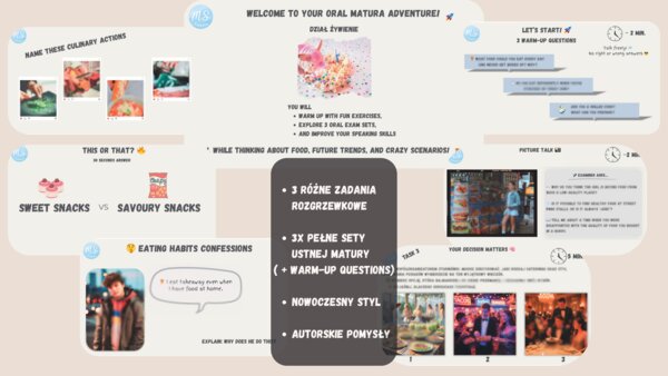 3xMATURA USTNA UNFILTERED-& 3 różne zadania na rozgrzewkę!- DZIAŁ ŻYWIENIE-