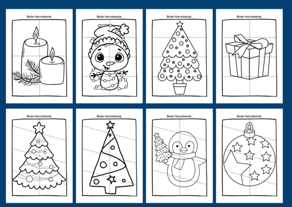 BOŻE NARODZENIE – UKŁADANKA – układanki – puzzle – kolorowanka – kolorowanki - 12 szt. – biblioteka – świetlica – przedszkole