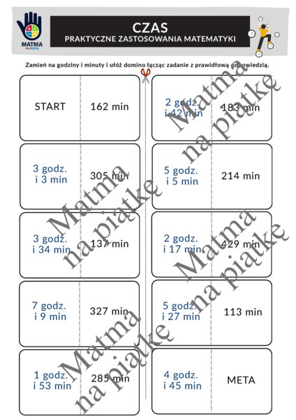 CZAS/DOMINO/Gra/Praktyczne Zastosowania matematyki/Klasa 4 SP./ Klasa 5 SP./ Klasa 6 SP.