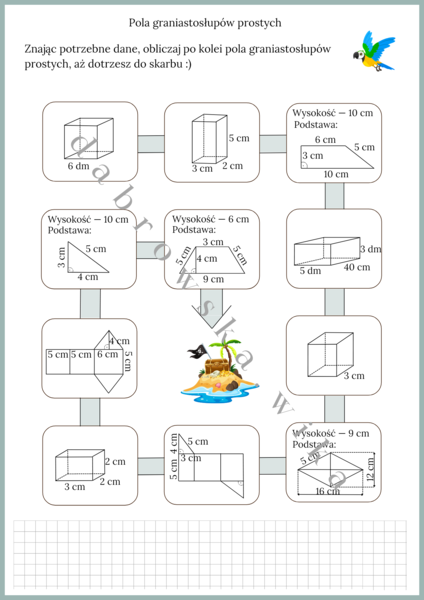 Pola graniastosłupów prostych - wyspa skarbów