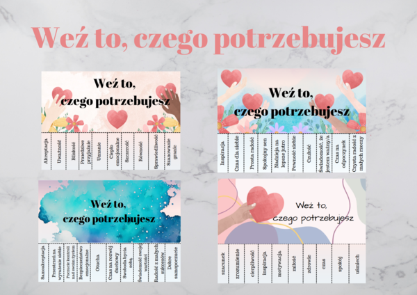 Weź to, czego potrzebujesz - MOTYWACJA-SELFCARE-WSPARCIE - 9 kart A4- odrywanki- całoroczne