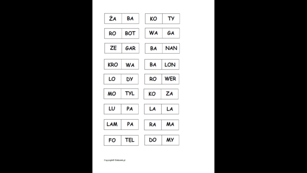 Rozsypanka sylabowa - nauka czytania