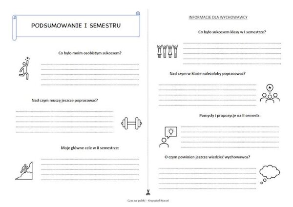 Podsumowanie I semestru - karta na zajęcia z wychowawcą