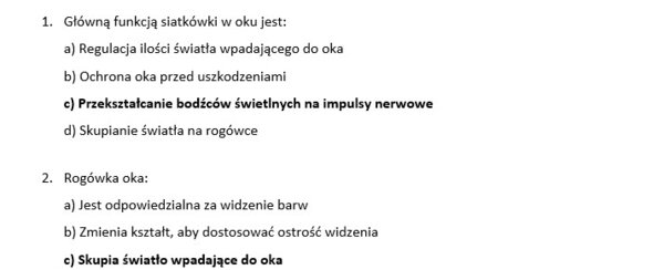 Test- narządy zmysłów