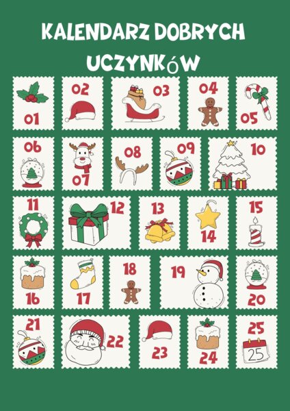 Kalendarz adwentowy - dobre uczynki- klasy I-III