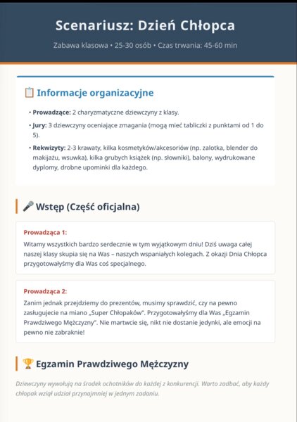 Scenariusz lekcji wychowawczej - dzień chłopca