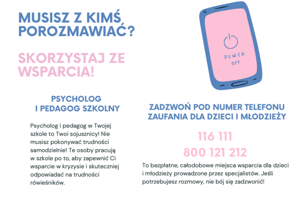 Wsparcie rówieśnicze, zdrowie psychiczne, materiały o telefonach zaufania dla dzieci i młodzieży i pomocy psychologiczno-pedagogicznej