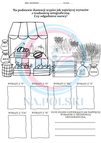 Ćwiczenie ortograficzne - nazwy warzyw