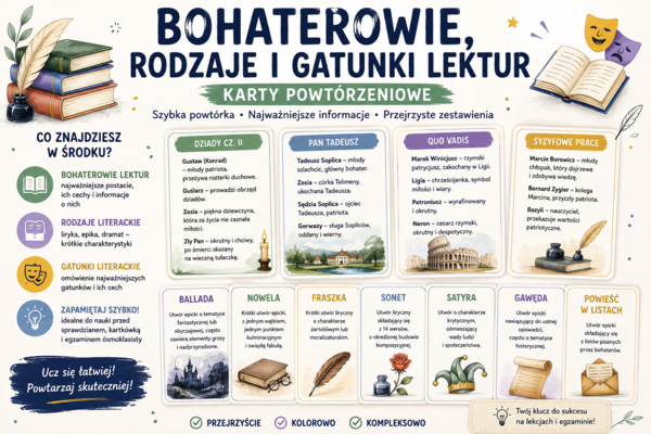Powtórka z lektur szkolnych- bohaterowie, gatunki i rodzaje literackie