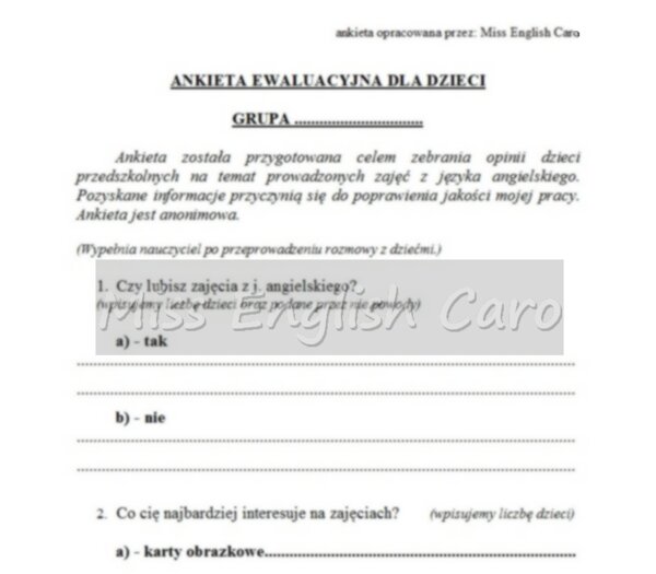 Ankieta ewaluacyjna- j.angielski- skierowana do dzieci