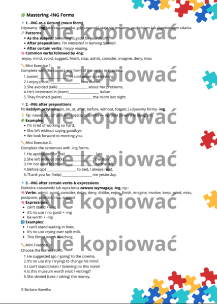 🧾Karta pracy Mastering -ING Forms – Complete Lesson (B1)