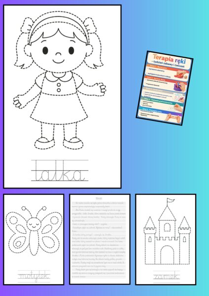 🎨✋ Terapia ręki – 20 kolorowanek +opowiadanie+propozycje terapii ręki! Pisanie po śladzie!!! ✋🎨