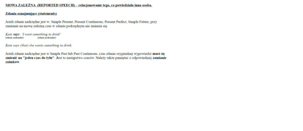 Mowa zależna zdania twierdzące