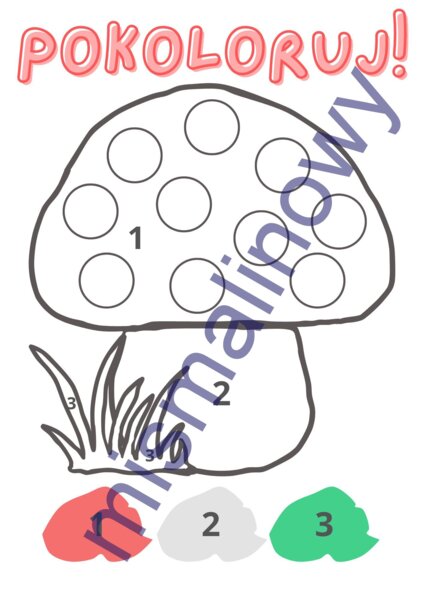 Pokoloruj grzybka po numerach