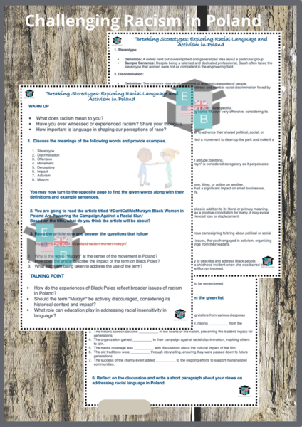 CHALLENGING RACISM IN POLAND – język angielski KARTA PRACY B2/C1