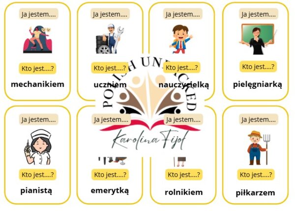 Gra karciana "Ja jestem, kto jest" zawody, narzędnik