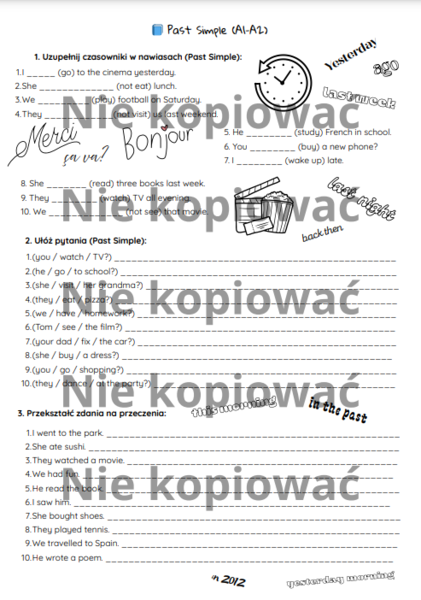 Karta Pracy - czas Past Simple (A1-A2)