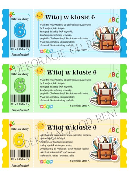 Powitalny Bilet do klasy 6