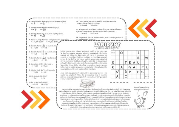 Powtórzenie wiadomości ułamki dziesiętne klasa 4 - labirynt