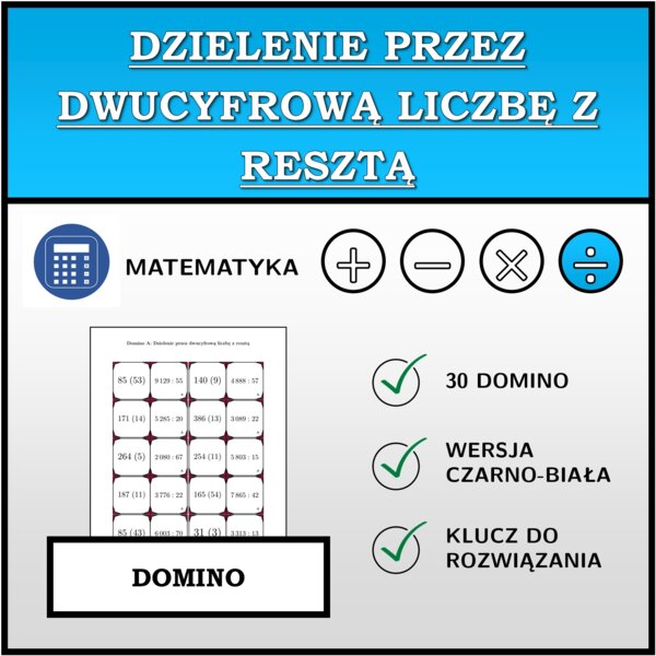 Domino - Dzielenie przez dwucyfrową liczbę z resztą | matematyka