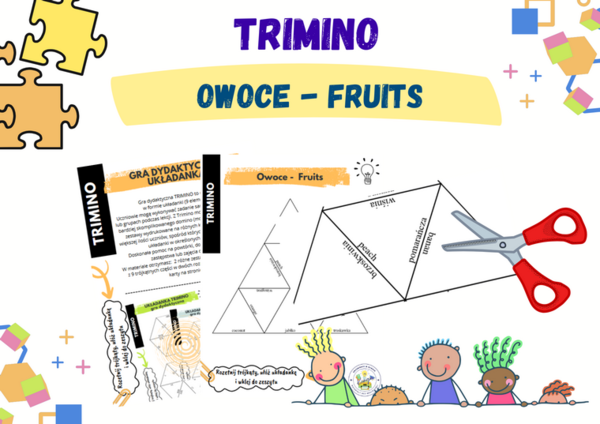 Fruits - owoce – układanka trimino w dwóch wersjach