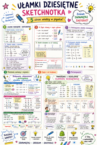 Ułamki dziesiętne notatki graficzne (infografiki)- klasa 5