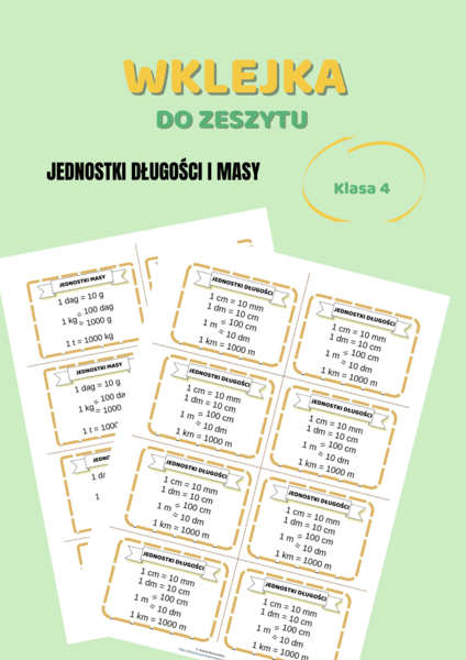 Jednostki długości i jednostki masy, wklejka do zeszytu