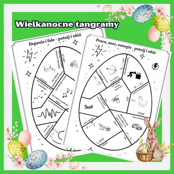 Tangram. Kolorowanka. Fizyka. Drgania i fale. Praca, moc, energia. Mrs_Physics. Fizunia
