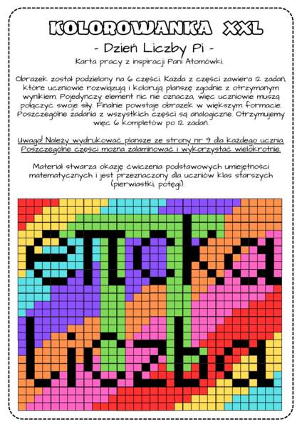 Dzień Liczby Pi - kolorowanka XXl. Klasy 7-8