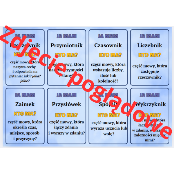 Gra dydaktyczna - Ja mam, kto ma? - Części mowy.