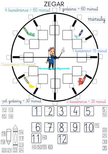 Zegar - plakat XXL- godziny, minuty, kwadranse
