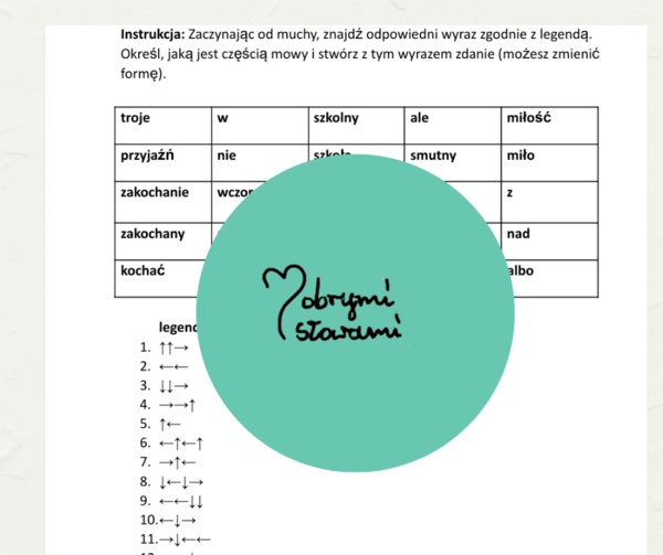 Karta pracy części mowy