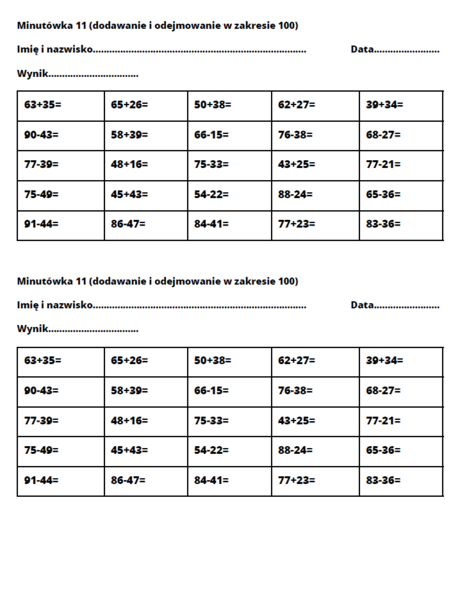 Trening dodawania i odejmowania