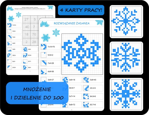 Zimowe kodowanki, bloksy mnożenie i dzielenie, tabliczka mnożenia, Święta, Boże Narodzenie, zima