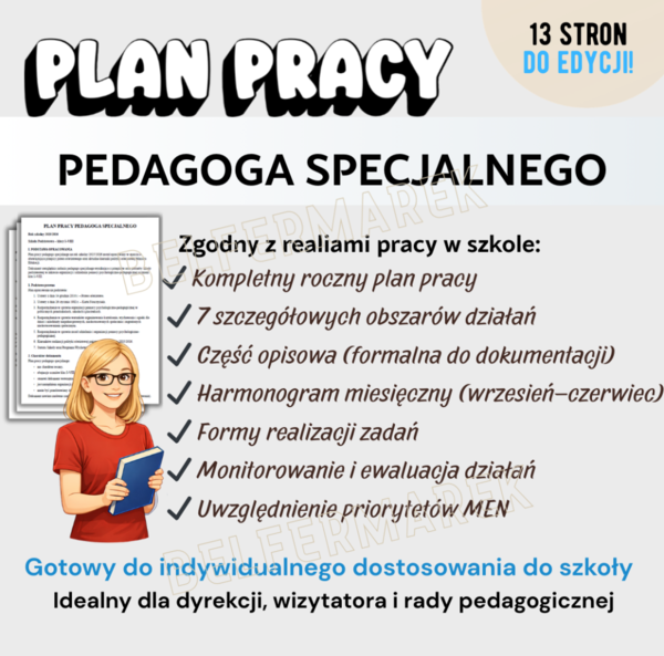 Roczny PLAN PRACY PEDAGOG SPECJALNY Szczegółowy dokument do pobrania i edycji