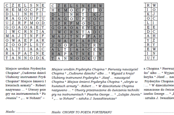 Wykreślanka do tematu "Twórczość Fryderyka Chopina"