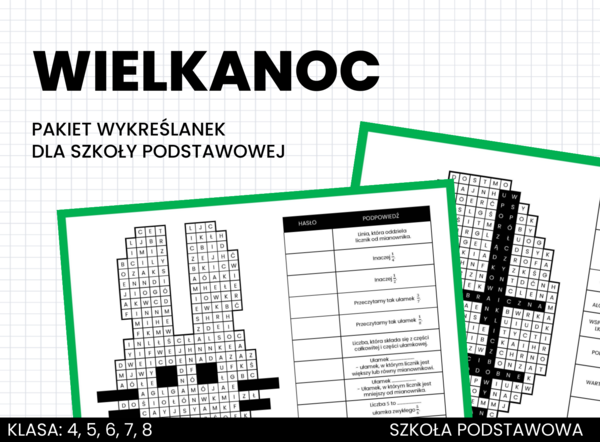 Wielkanoc. Pakiet wykreślanek dla szkoły podstawowej. Matematyka. Szkoła podstawowa.