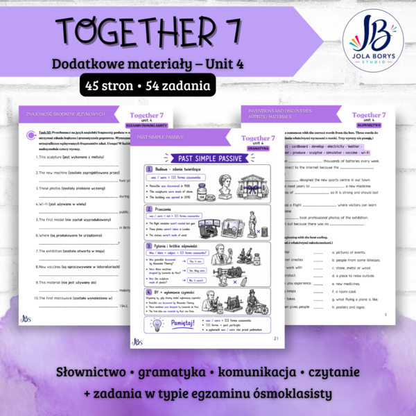 Together 7 Unit 4: Imagine That! – materiały dodatkowe: słownictwo, gramatyka, komunikacja, czytanie, E8, speaking – karty pracy, ćwiczenia